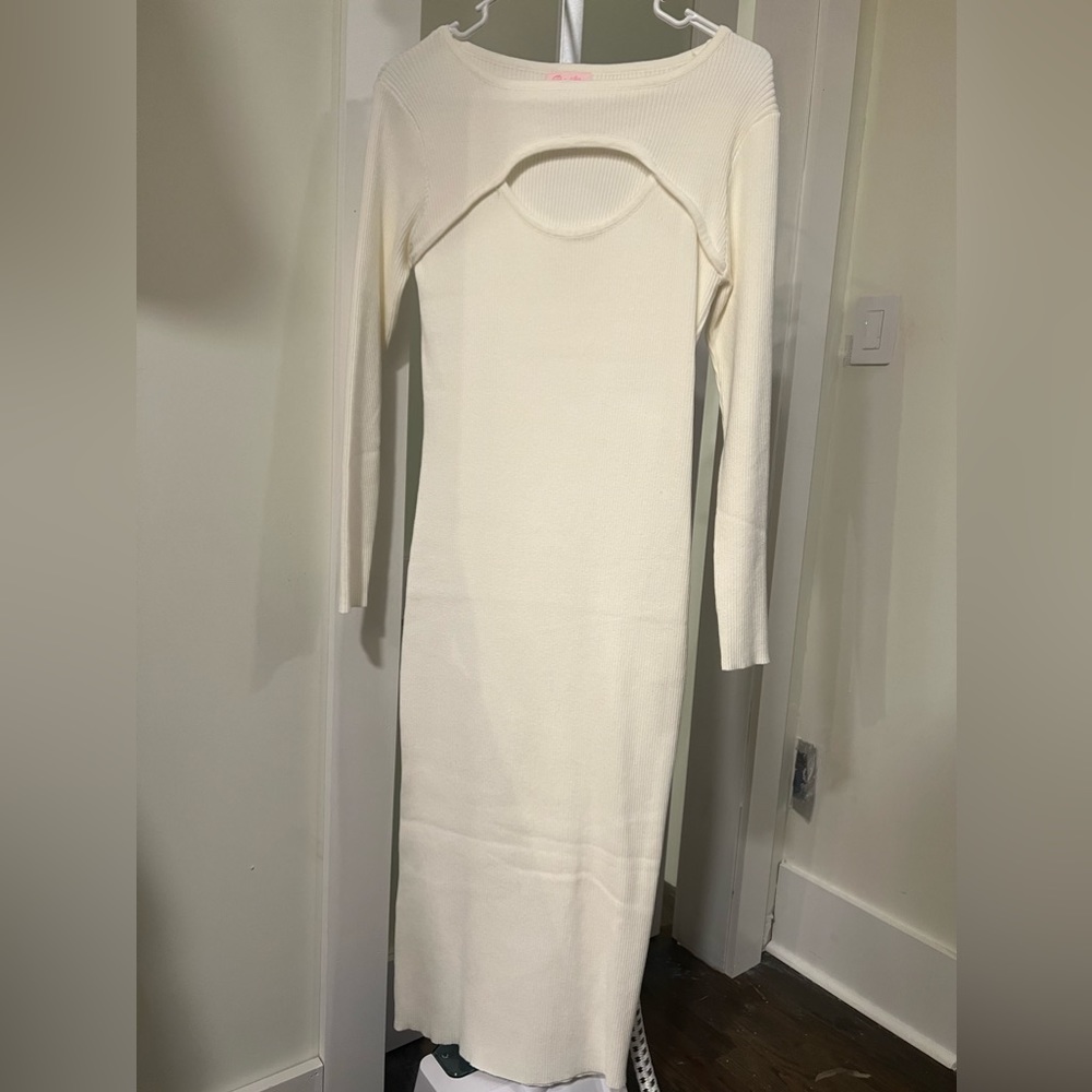 White bodycon sweater dress